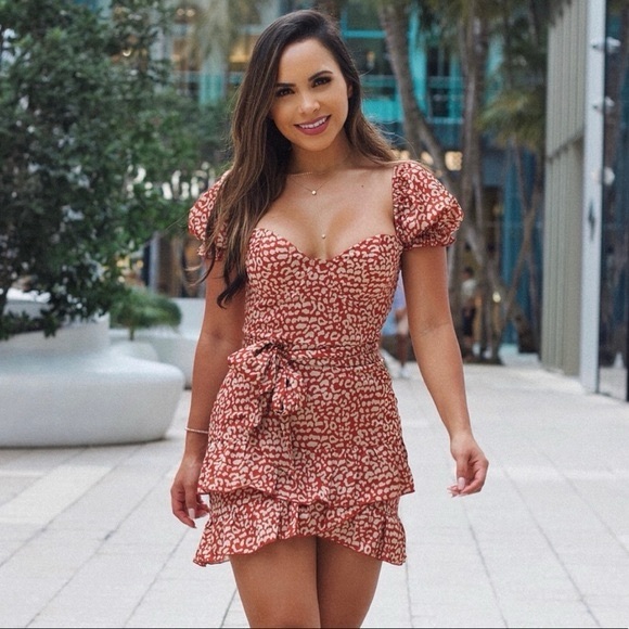 MAJORELLE Shiloh Mini Dress in Red Leopard Size Small - Picture 1 of 10